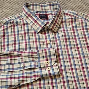 UNTUCKit Performance Button Up Shirt Men XL Pin Oak Plaid Reg Fit Stretch Wickin